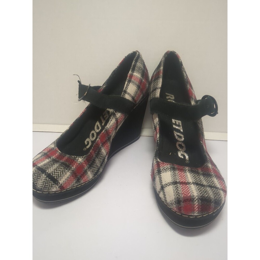 Rocket Dog Vintage Y2K Red Tartan Plaid Wedge Mary Jane Platform Shoes Sz 7 3.5"